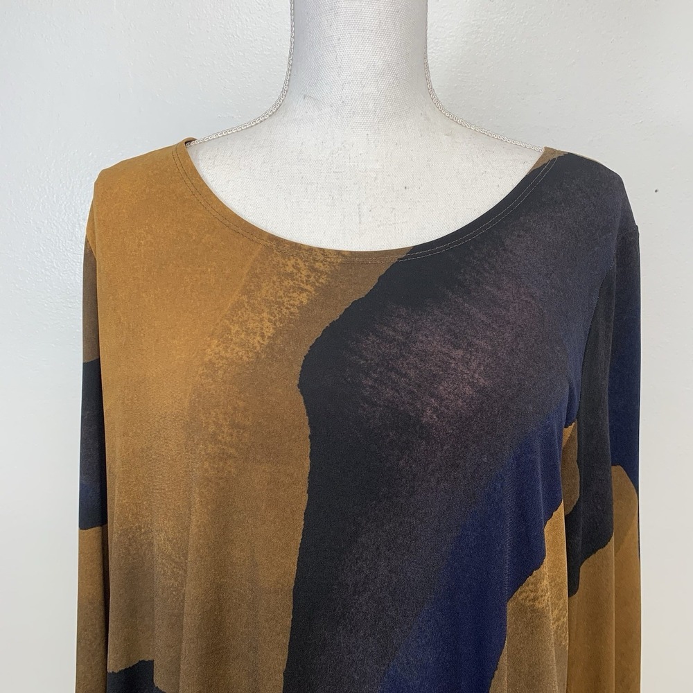 Clara Sun Woo Tunic Top Woman Medium Stretch Abstract Print Asymmetric Made USA - Picture 2 of 10